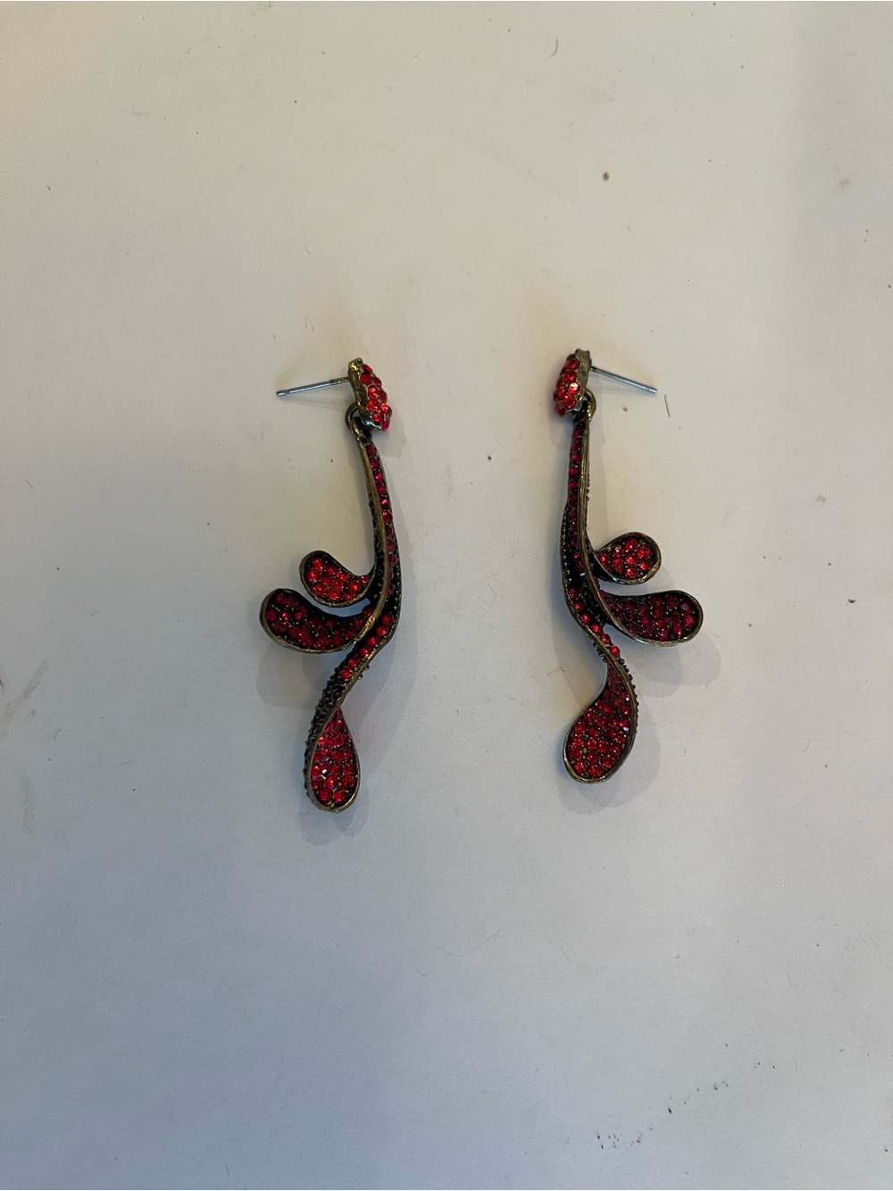 Red Crystal Teardrop Swirl Dangle Earrings - Women Jewelry